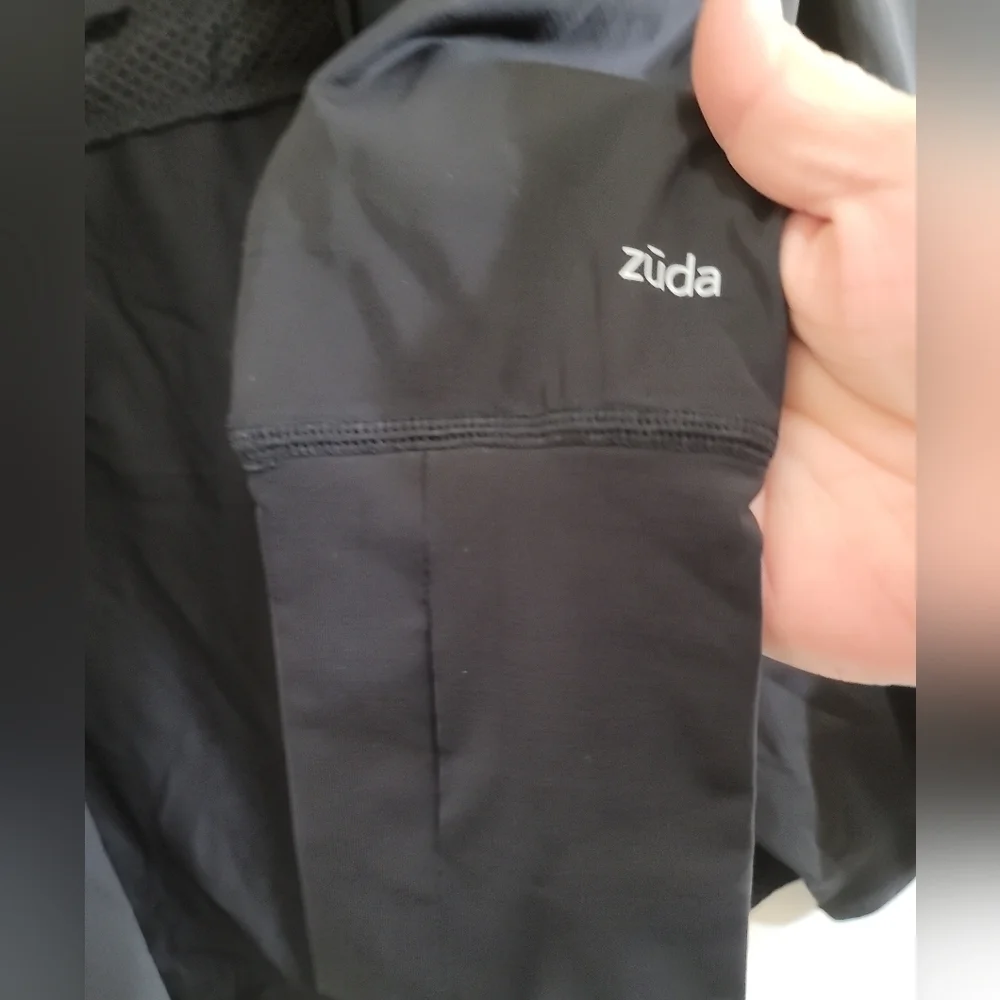 Zuda Active Draped Open Front Jacket Small Thumbholes Vented Back Cinch Waist
